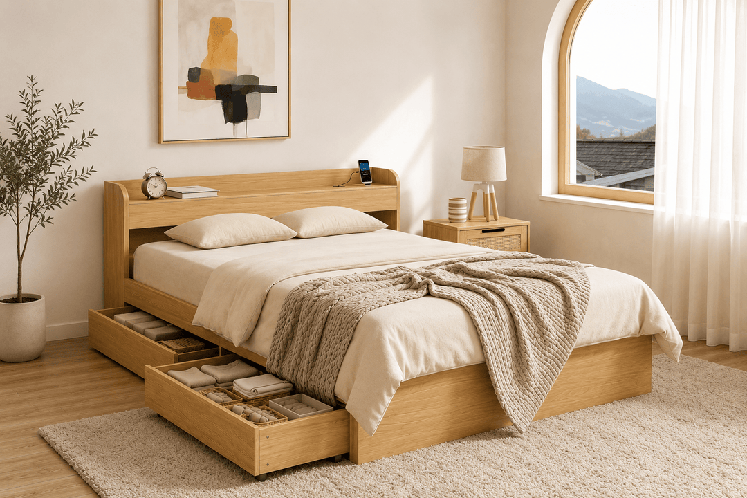 Aura Essential Queen Bedroom Package – Bed, Mattress &amp; FREE Bedside Table – product view 2