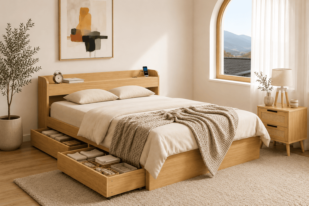 Aura Essential Queen Bedroom Package – Bed, Mattress &amp; FREE Bedside Table – product view 3