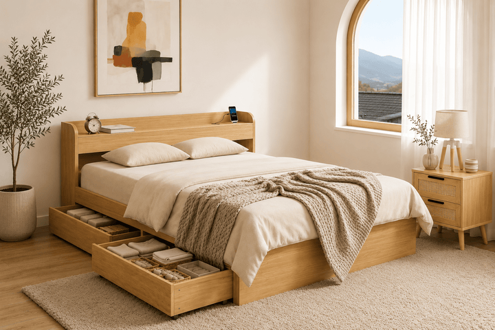Aura Essential Queen Bedroom Package – Bed, Mattress &amp; FREE Bedside Table – product view 3