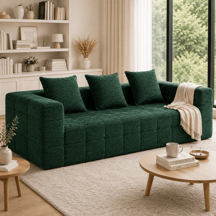 Monda 3-Seater Compressed Sofa – Woven Fabric &amp; 30D Foam &amp; 3 Back Pillows &amp; Beige