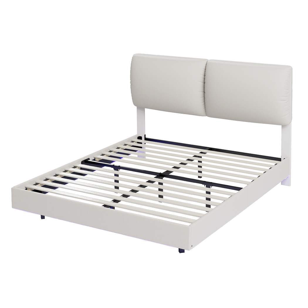 Luna Queen Floating Bed Frame | RGB LED, Tech Fabric, Adjustable Headboard &amp; 300kg Capacity | Greenora Living Australia