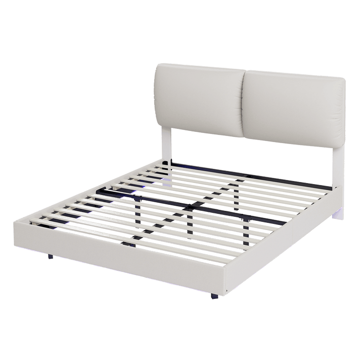 Luna Queen Floating Bed Frame | RGB LED, Tech Fabric, Adjustable Headboard &amp; 300kg Capacity | Greenora Living Australia