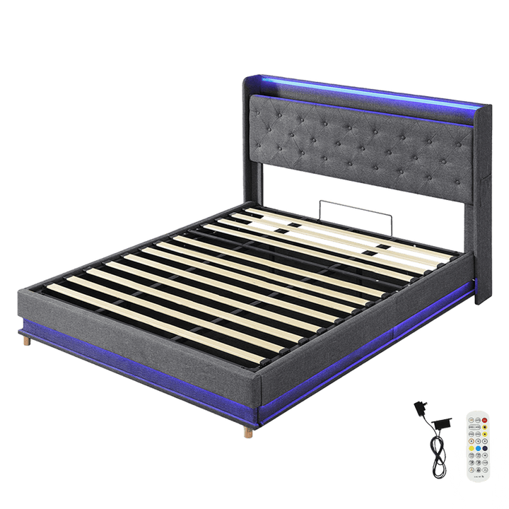 Nova King Bed Frame | Gas Lift Under-Bed Storage, LED Headboard, USB Charging &amp; Side Pocket | Greenora Living Australia