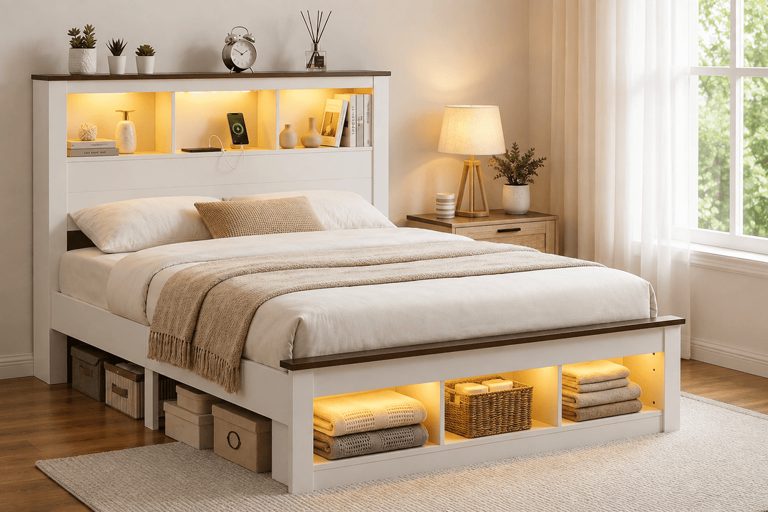 Lymes Smart Queen Bedroom Package – Bed, Mattress &amp; FREE Bedside Table – product view 3