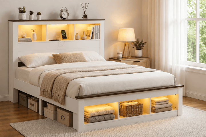 Lymes Smart Queen Bedroom Package – Bed, Mattress &amp; FREE Bedside Table – product view 3