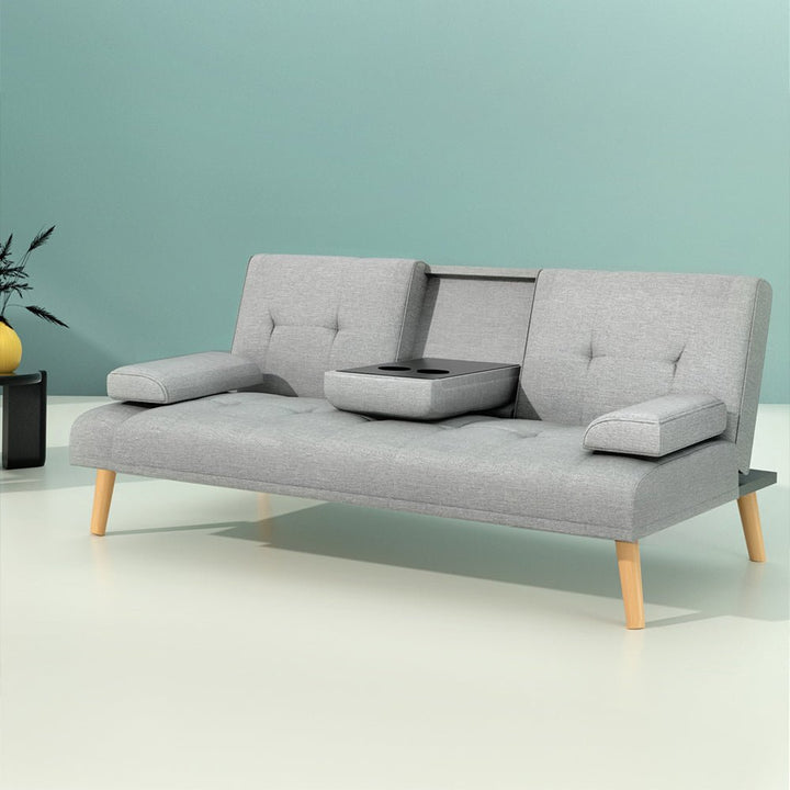 Nova Convertible Sofa Bed | 3-Seater, Grey Faux Linen &amp; Double Bed Conversion | Greenora Living Australia