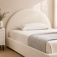 Ella Beige Boucle King Single Bed Frame – Gas Lift Storage, Padded Headboard