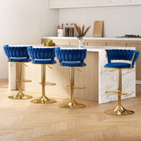 Navy Clamshell Velvet Gas Lift Bar Stools (Set of 4) | Greenora Living Australia