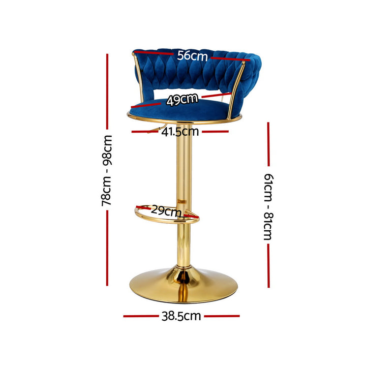 Navy Clamshell Set of 4 Velvet Gas Lift Bar Stools – Hand-Woven Backrest | SGS Certified | 150kg - Greenora Living