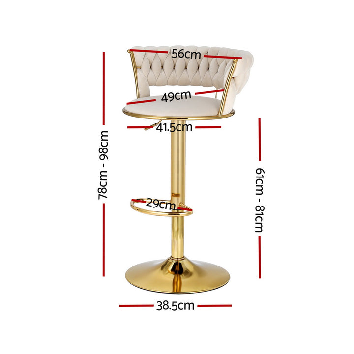 Ivory Clamshell Set of 4 Velvet Gas Lift Bar Stools – Hand-Woven Backrest | SGS Certified | 150kg - Greenora Living