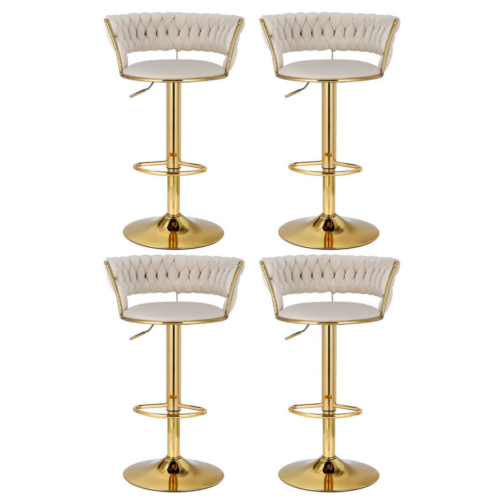 Ivory Clamshell Set of 4 Velvet Gas Lift Bar Stools – Hand-Woven Backrest | SGS Certified | 150kg - Greenora Living