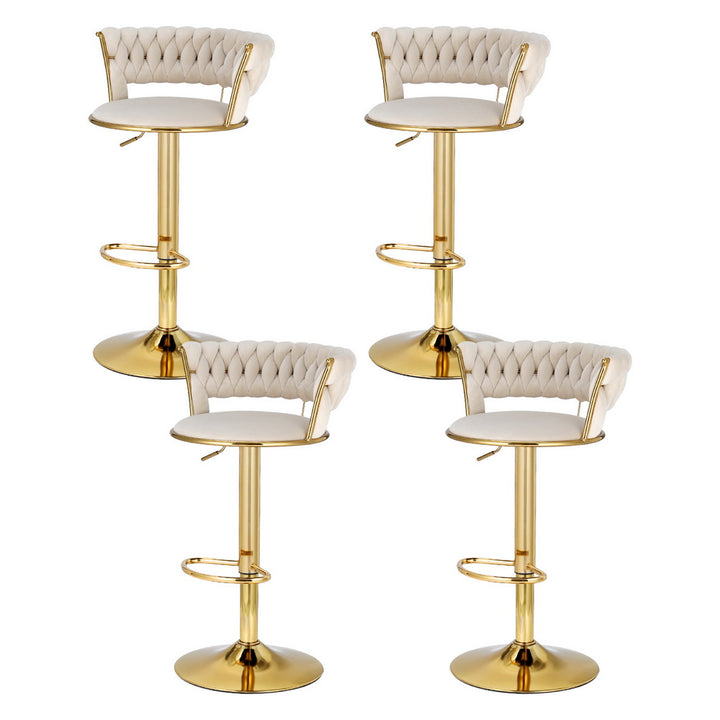 Ivory Clamshell Set of 4 Velvet Gas Lift Bar Stools – Hand-Woven Backrest | SGS Certified | 150kg - Greenora Living