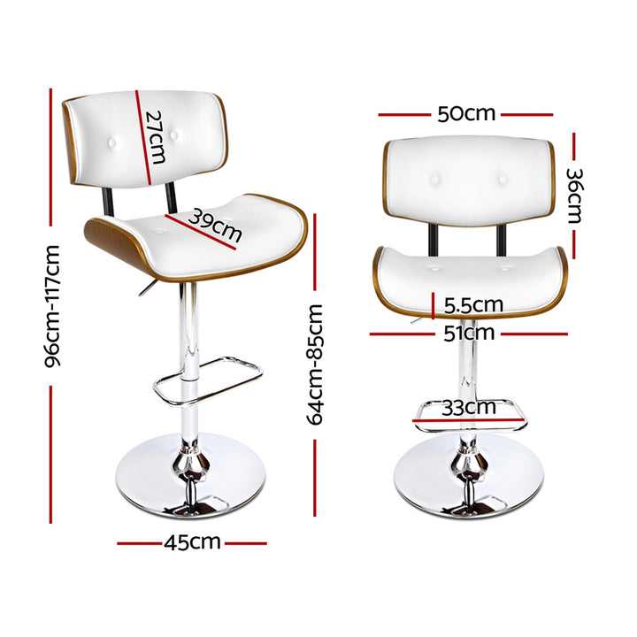 Nordic White Set of 4 Gas Lift Swivel Bar Stools – PU Leather &amp; Wood | TUV Certified | Chrome Base | 130kg - Greenora Living