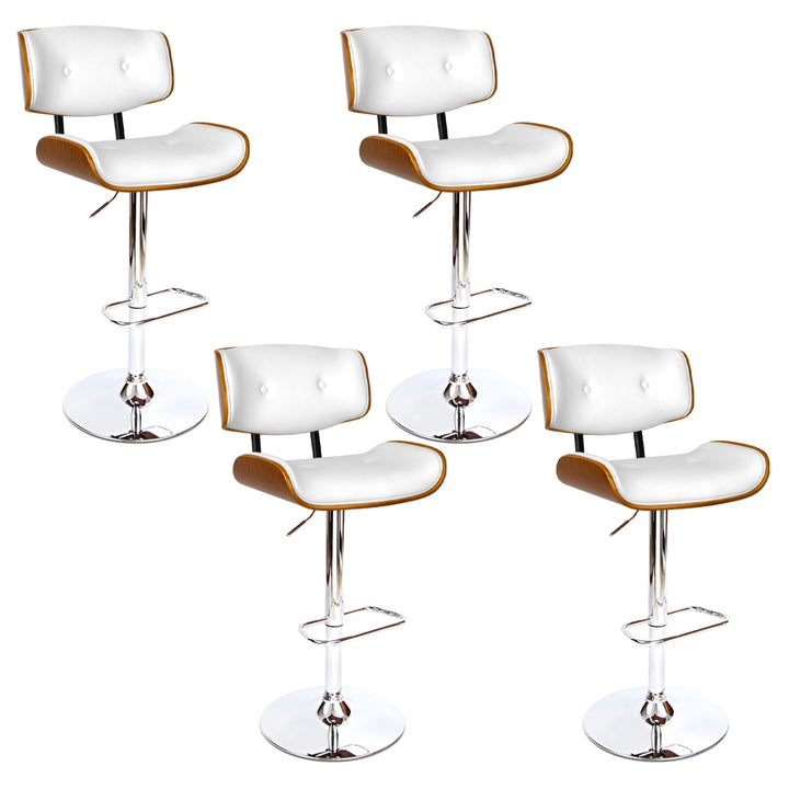 Nordic White Set of 4 Gas Lift Swivel Bar Stools – PU Leather &amp; Wood | TUV Certified | Chrome Base | 130kg - Greenora Living
