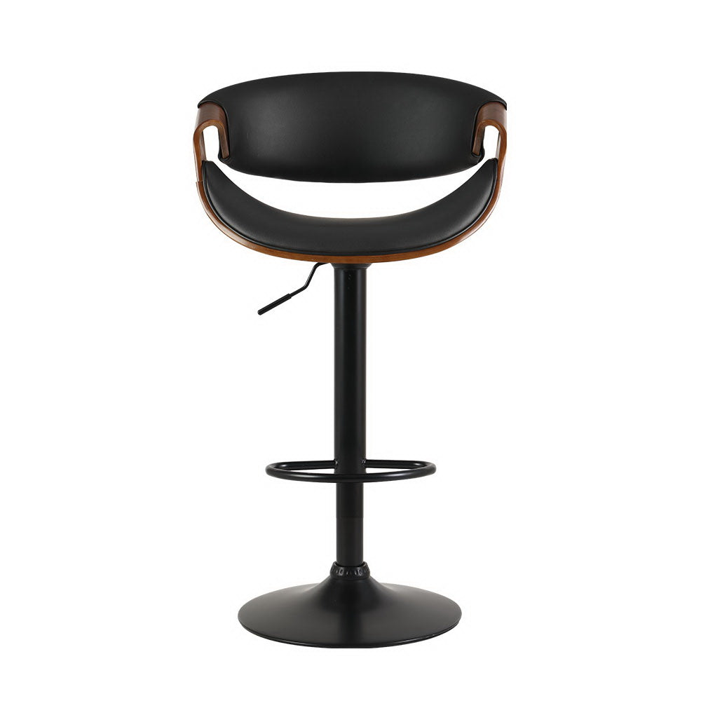 Noir Curve Set of 2 Gas Lift Swivel Bar Stools – PU Leather | Curved Plywood Frame | SGS Tested | 150kg | Black - Greenora Living