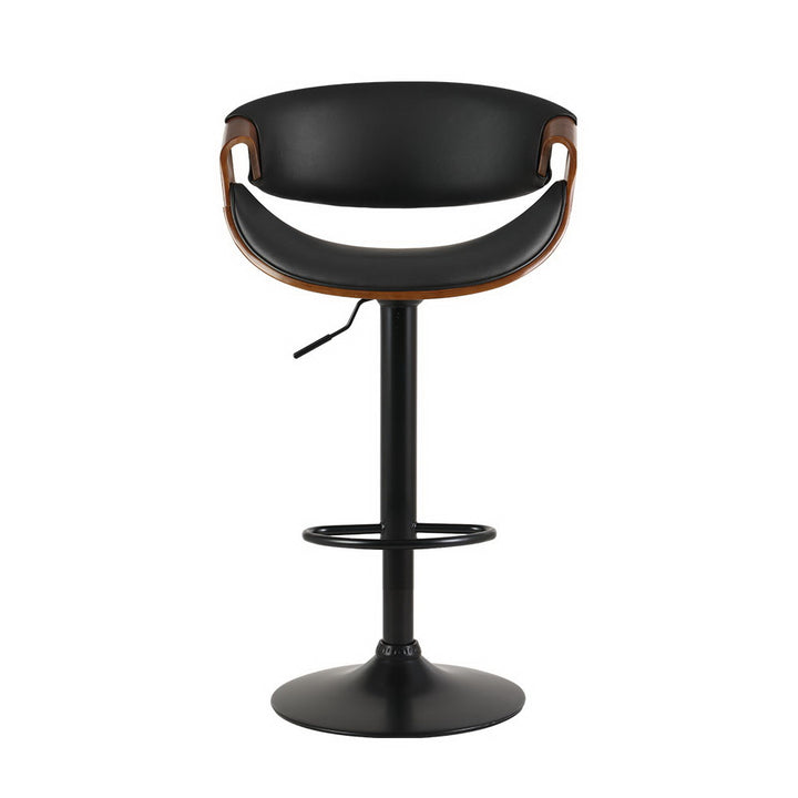 Noir Curve Set of 2 Gas Lift Swivel Bar Stools – PU Leather | Curved Plywood Frame | SGS Tested | 150kg | Black - Greenora Living