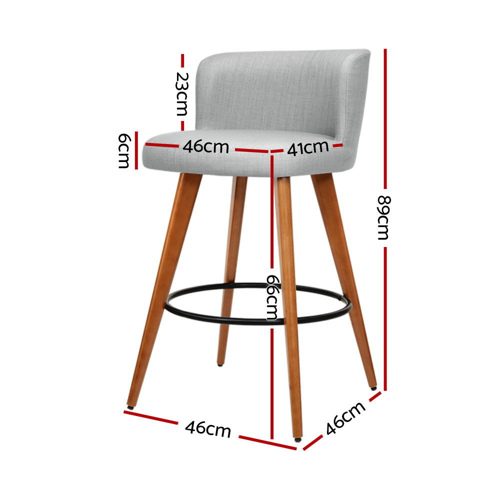 Linen Mist Set of 4 Bar Stools – Faux Linen Padded Seat &amp; Backrest | Plywood Frame | Steel Footrest | 150kg | Light Grey - Greenora Living