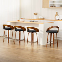 Bentwood Swivel Bar Stool Set of 4 | Walnut & Black PU Leather | Greenora Living Australia
