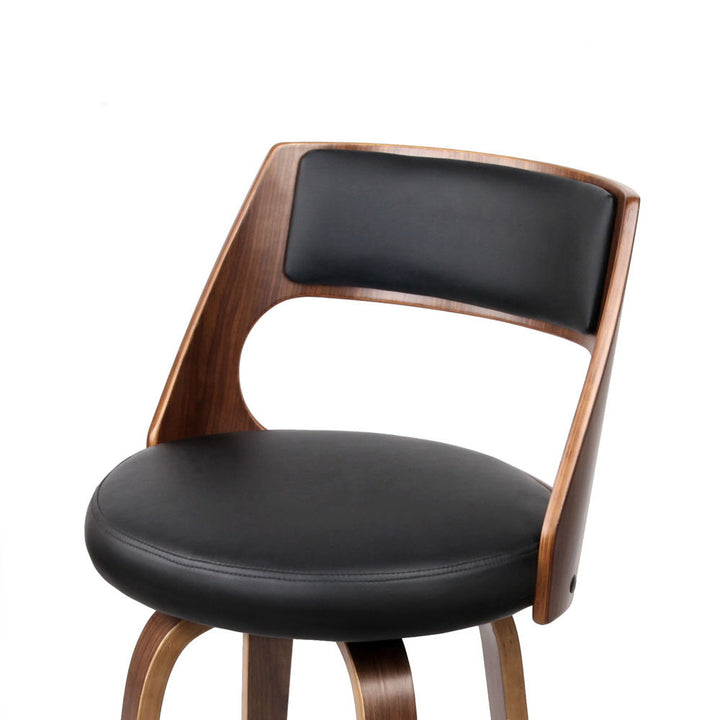 Walnut &amp; Black Set of 2 Swivel Bar Stools – Plywood Frame | PU Leather Seat &amp; Backrest | Chrome Footrest - Greenora Living