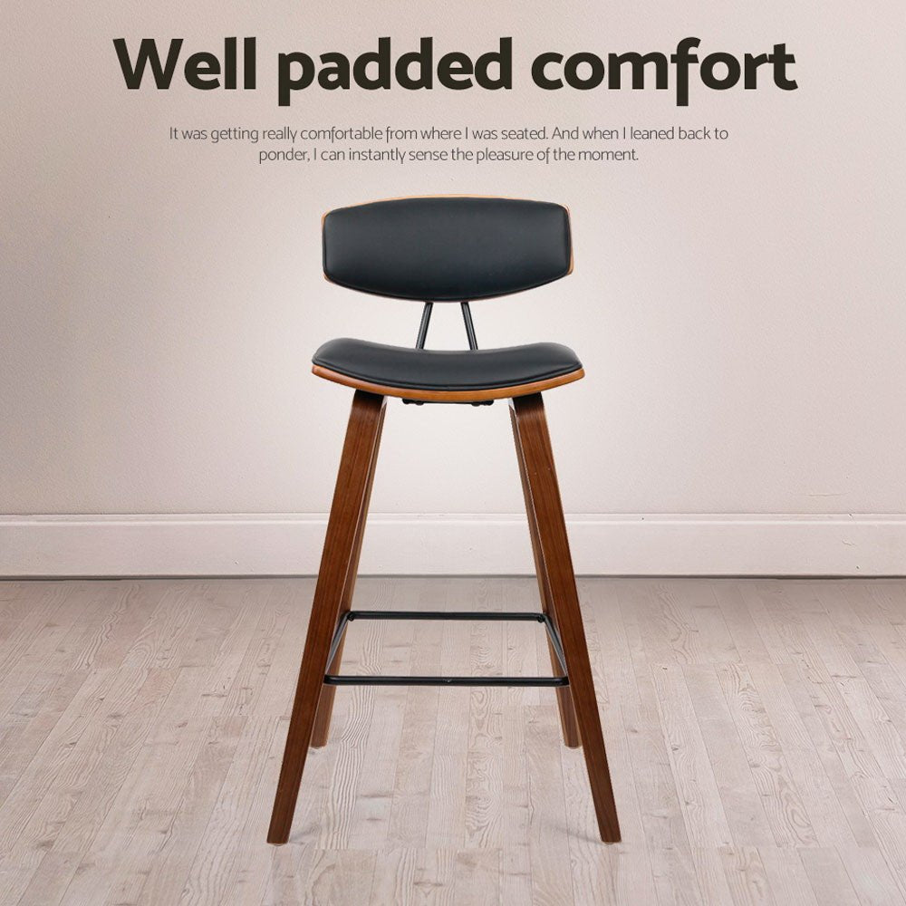 Bentwood Bar Stool Set of 4 | Walnut & Black PU Leather | Greenora Living Australia