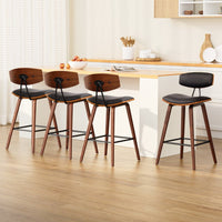Bentwood Bar Stool Set of 4 | Walnut & Black PU Leather | Greenora Living Australia