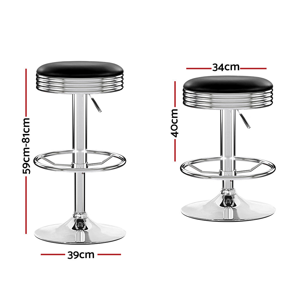 Set of 4 Gas Lift Swivel Bar Stools – PU Leather Seat | Chrome Steel Base | 130kg | Black - Greenora Living