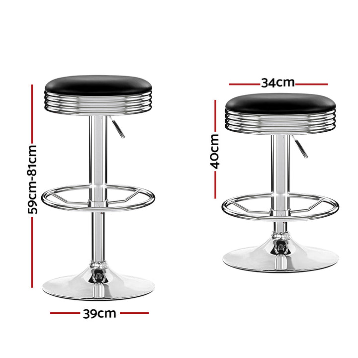 Set of 4 Gas Lift Swivel Bar Stools – PU Leather Seat | Chrome Steel Base | 130kg | Black - Greenora Living
