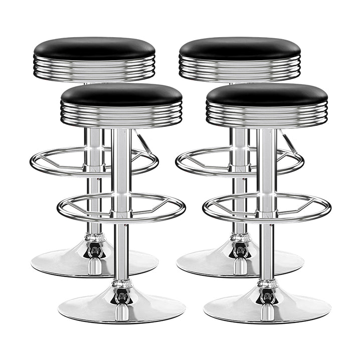 Set of 4 Gas Lift Swivel Bar Stools – PU Leather Seat | Chrome Steel Base | 130kg | Black - Greenora Living