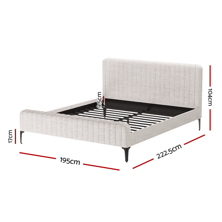 Ammy Beige Faux Linen King Bed Frame – High-Density Foam | Wooden Slats | Steel Legs | 300kg - Greenora Living
