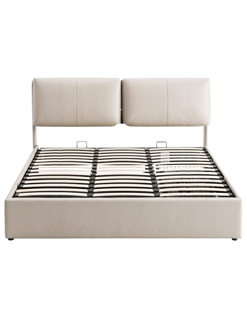 Atlas King Bed Frame | Gas Lift Storage, 3 Drawers, 4-Angle Adjustable Headboard, Beige PVC | Greenora Living Australia