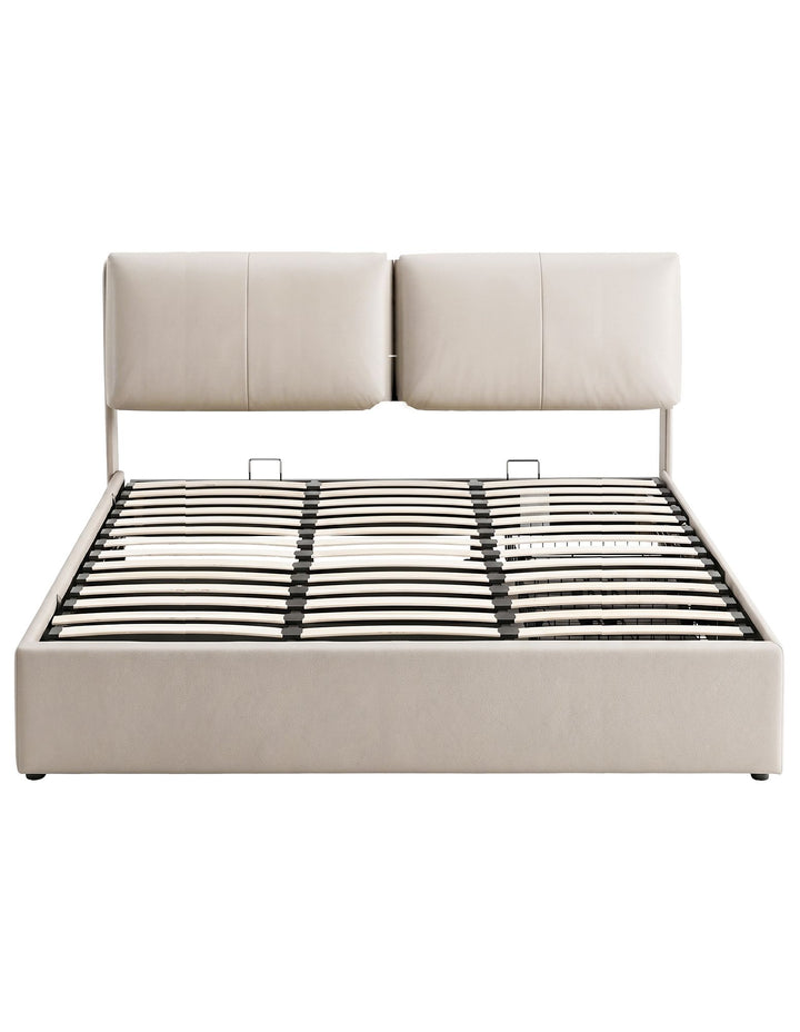 Atlas King Bed Frame | Gas Lift Storage, 3 Drawers, 4-Angle Adjustable Headboard, Beige PVC | Greenora Living Australia