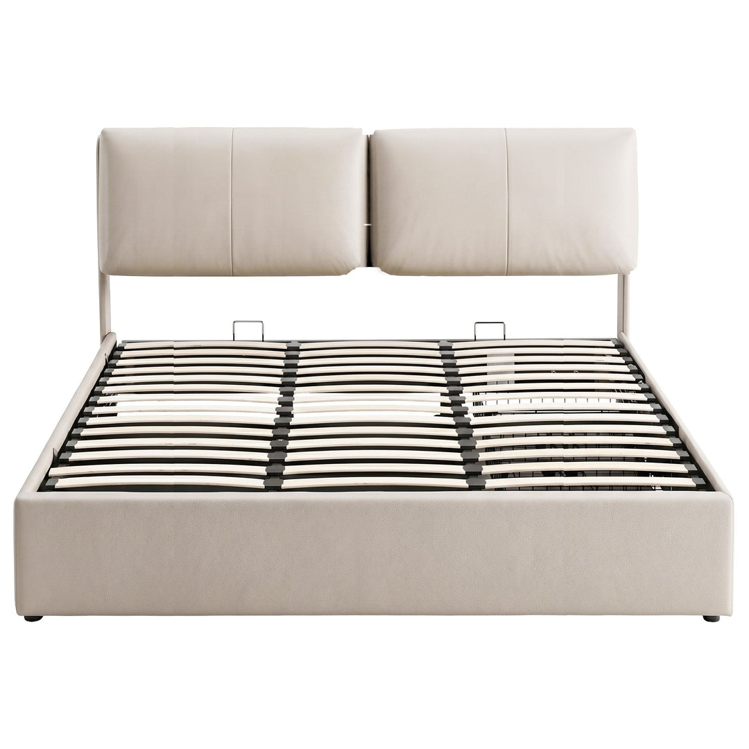 Atlas King Bed Frame | Gas Lift Storage, 3 Drawers, 4-Angle Adjustable Headboard, Beige PVC | Greenora Living Australia