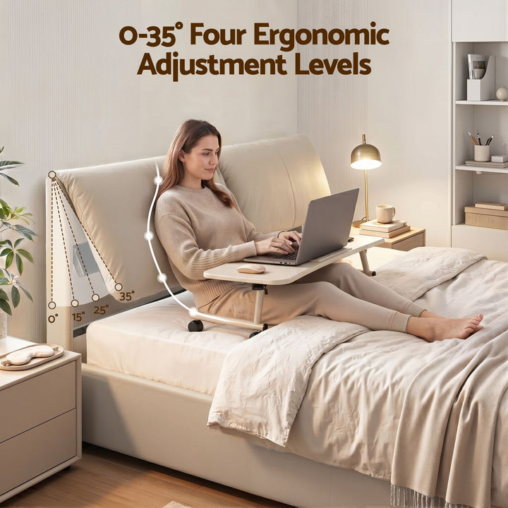 Atlas King Bed Frame | Gas Lift Storage, 3 Drawers, 4-Angle Adjustable Headboard, Beige PVC | Greenora Living Australia