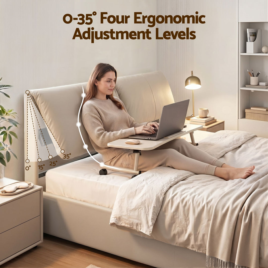 Atlas Queen Bed Frame | Gas Lift Storage, 3 Drawers, 4-Angle Adjustable Headboard, Beige PVC | Greenora Living Australia