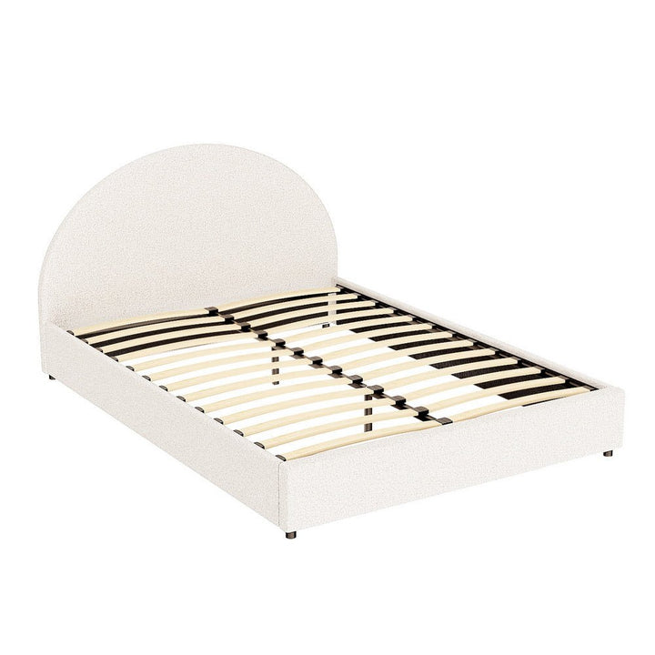 Ella Beige Boucle Double Bed Frame – Gas Lift Storage, Padded Headboard – product view 3