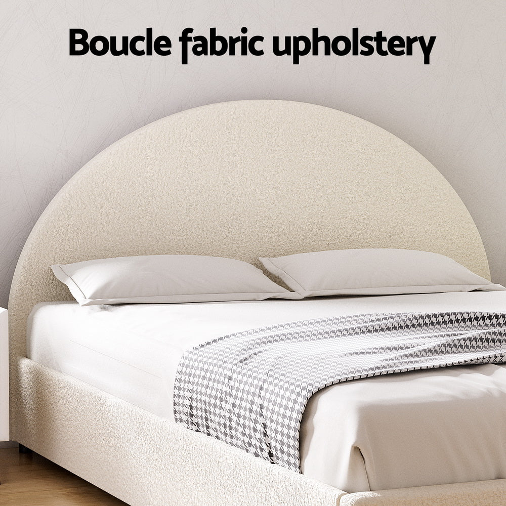 Ella Beige Boucle Double Bed Frame – Gas Lift Storage, Padded Headboard – product view 6