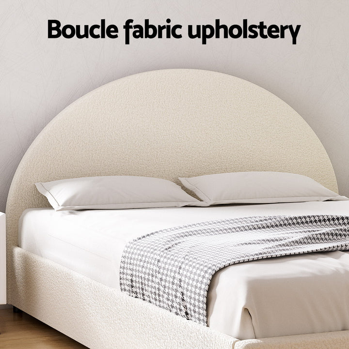 Ella Beige Boucle Double Bed Frame – Gas Lift Storage, Padded Headboard – product view 6