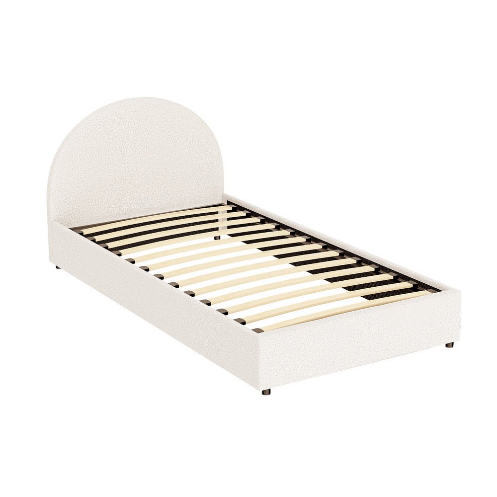 Ella Beige Boucle King Single Bed Frame – Gas Lift Storage, Padded Headboard – product view 3