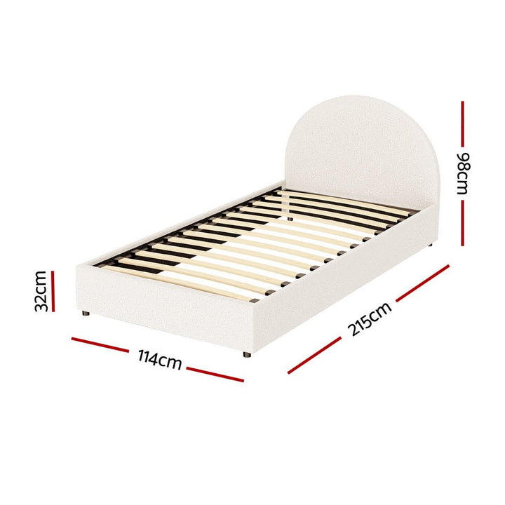 Ella Beige Boucle King Single Bed Frame – Gas Lift Storage, Padded Headboard – product view 4