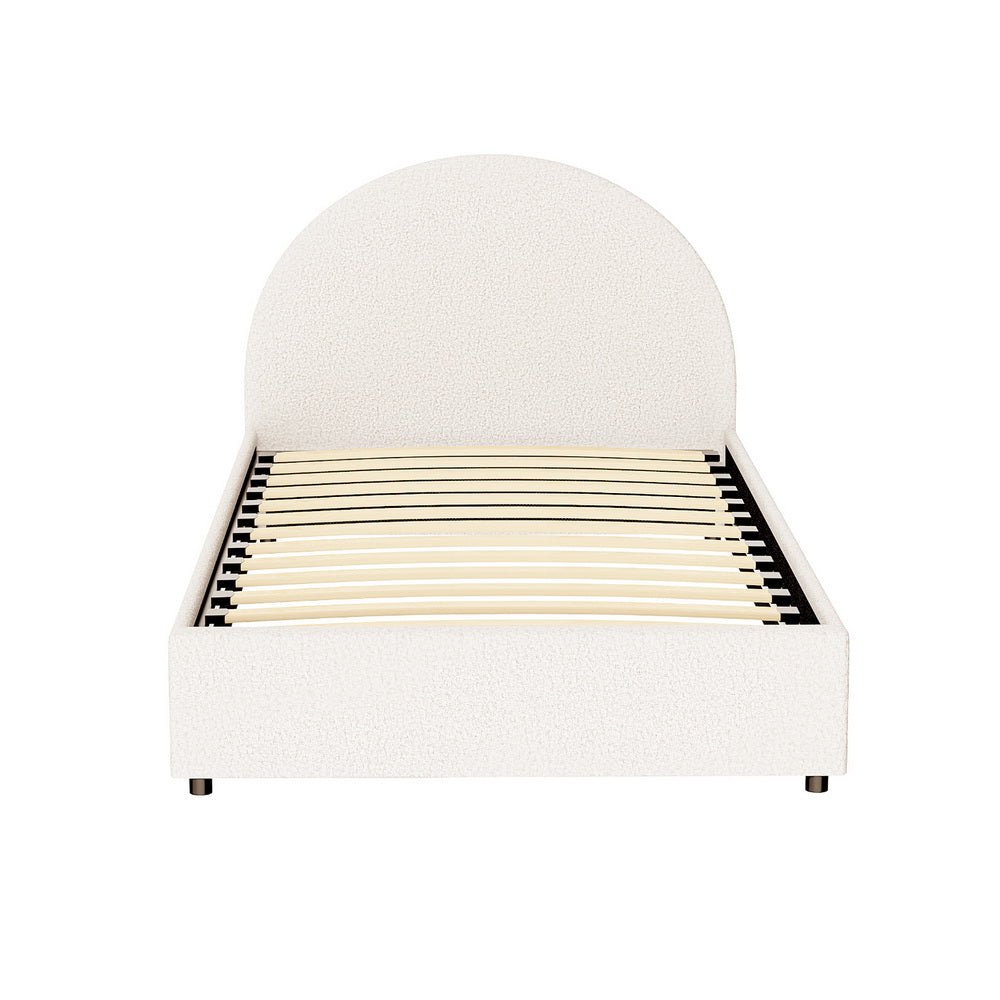 Ella Beige Boucle King Single Bed Frame – Gas Lift Storage, Padded Headboard – product view 5