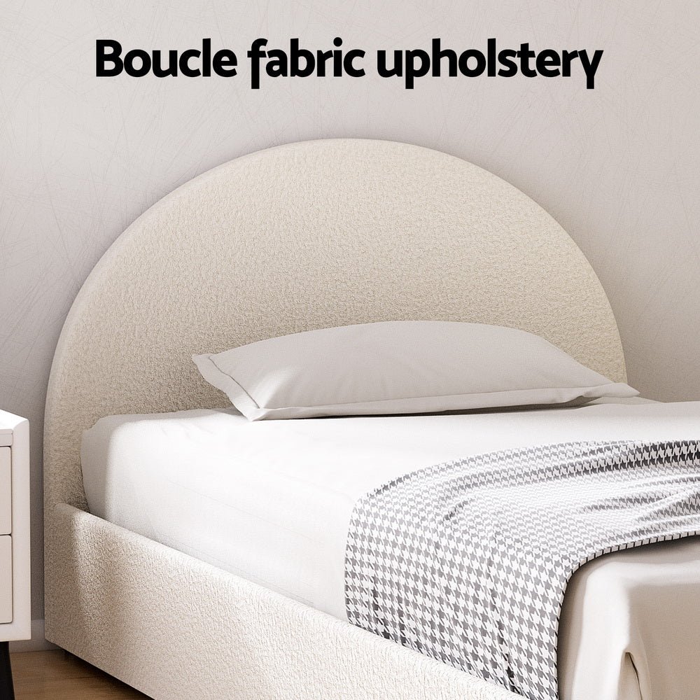 Ella Beige Boucle King Single Bed Frame – Gas Lift Storage, Padded Headboard – product view 6