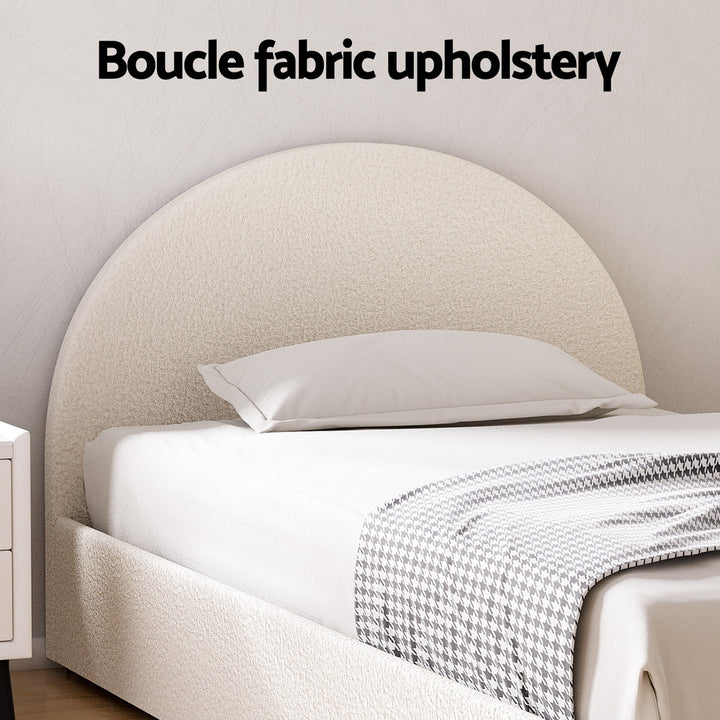 Ella Beige Boucle King Single Bed Frame – Gas Lift Storage, Padded Headboard – product view 6