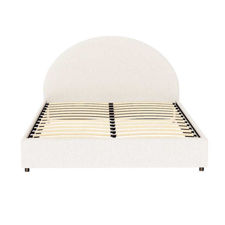 Ella Beige Boucle Queen Bed Frame – Gas Lift Storage | Padded Headboard | Pine Wood | 300kg - Greenora Living