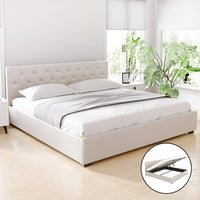 Vila Beige Faux Linen King Bed Frame | Greenora Living Australia