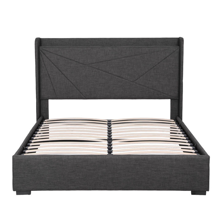 Morfei Charcoal Grey Geometric Double Bed Frame – Gas Lift Storage | Built-In USB Charging | SGS Certified | 300kg - Greenora Living