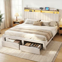 Nouveau King Bed Frame | Wingback Linen, Nailhead Trim & Built-In Charging | Greenora Living Australia