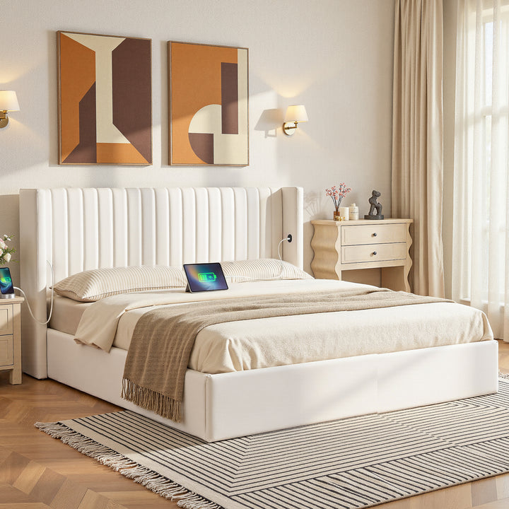 Celeste King Bed Frame – Gas Lift Storage &amp; USB &amp; Type-C Charging