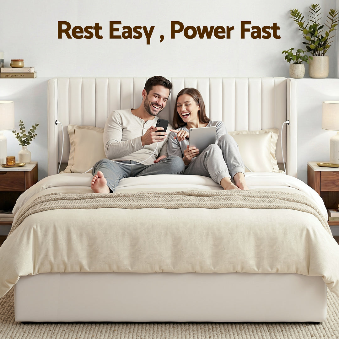 Celeste King Bed Frame – Gas Lift Storage &amp; USB &amp; Type-C Charging