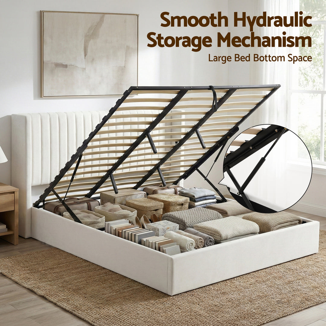 Celeste King Bed Frame – Gas Lift Storage &amp; USB &amp; Type-C Charging