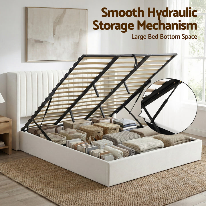 Celeste King Bed Frame – Gas Lift Storage &amp; USB &amp; Type-C Charging